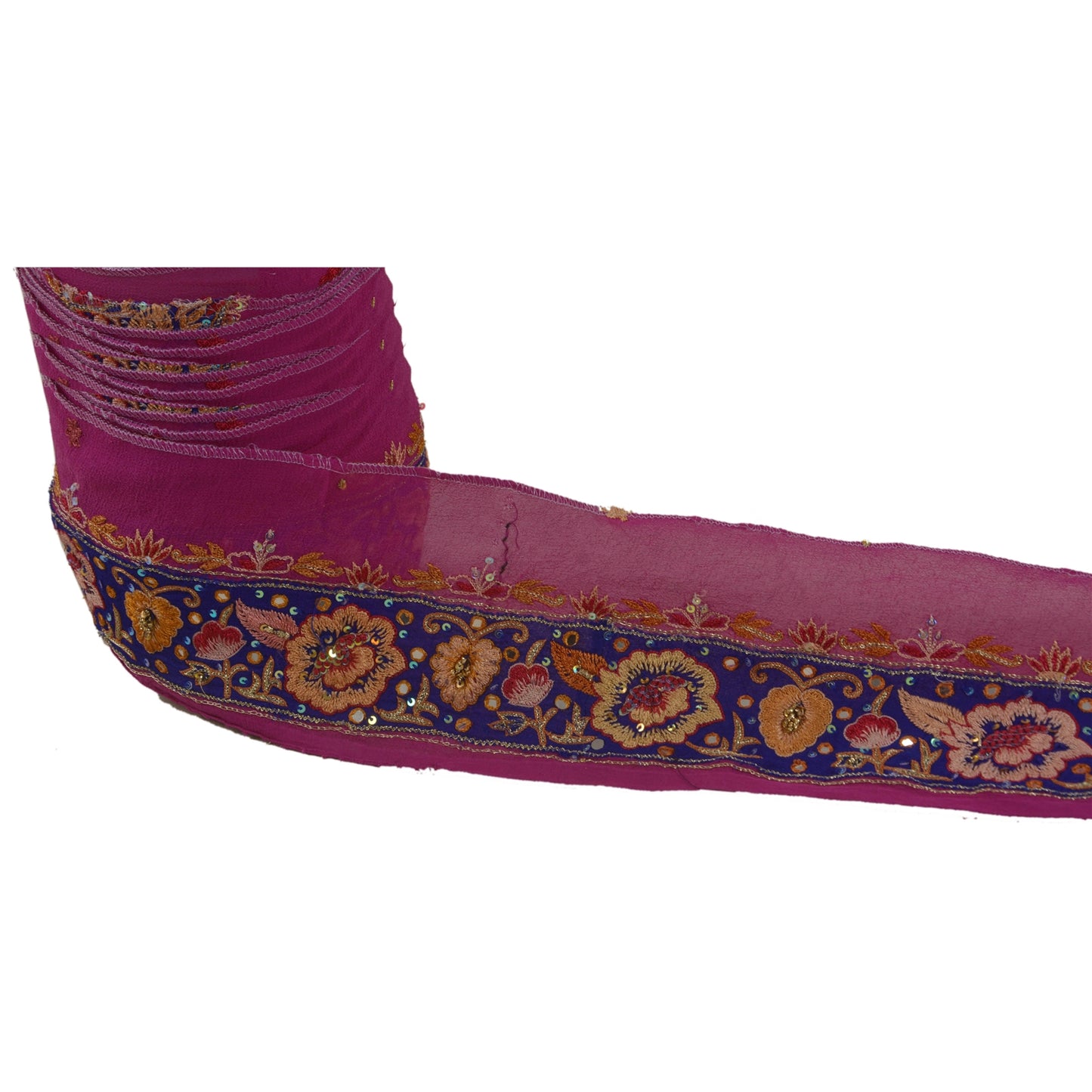 Sanskriti Vintage 1 YD Sari Border Hand Beaded Craft Sewing Pink Sequins Lace