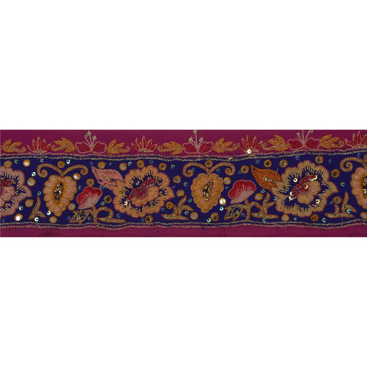 Sanskriti Vintage 1 YD Sari Border Hand Beaded Craft Sewing Pink Sequins Lace