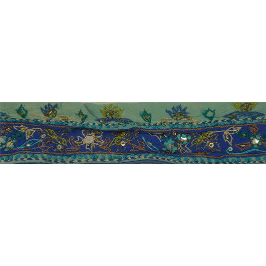 Sanskriti Vintage 1 Yd Sari Border Hand Beaded Trim Sewing Green Craft Lace