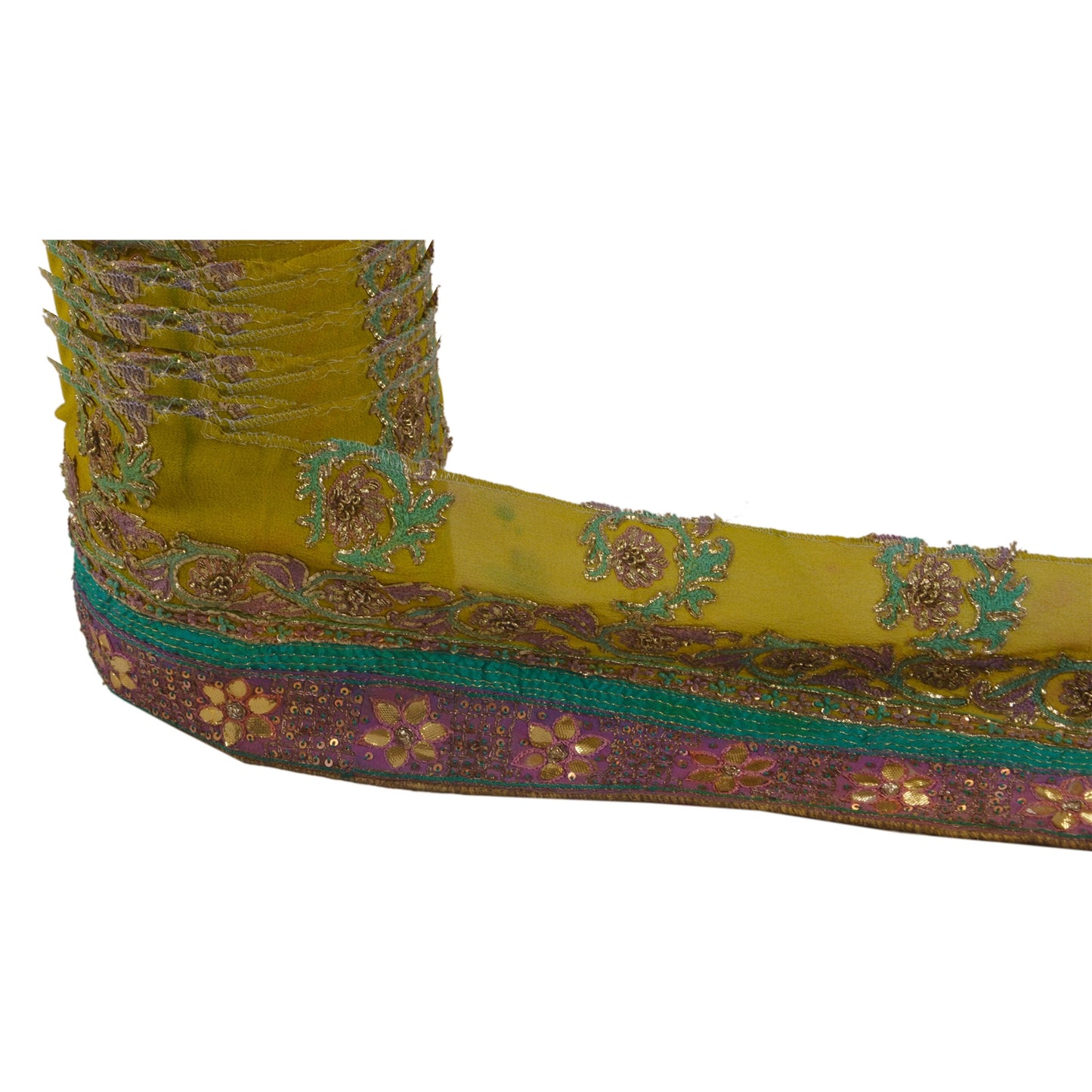 Sanskriti Vintage 1 YD Sari Border Hand Beaded Trim Sewing Green Craft Lace