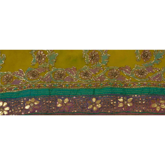 Sanskriti Vintage 1 YD Sari Border Hand Beaded Trim Sewing Green Craft Lace