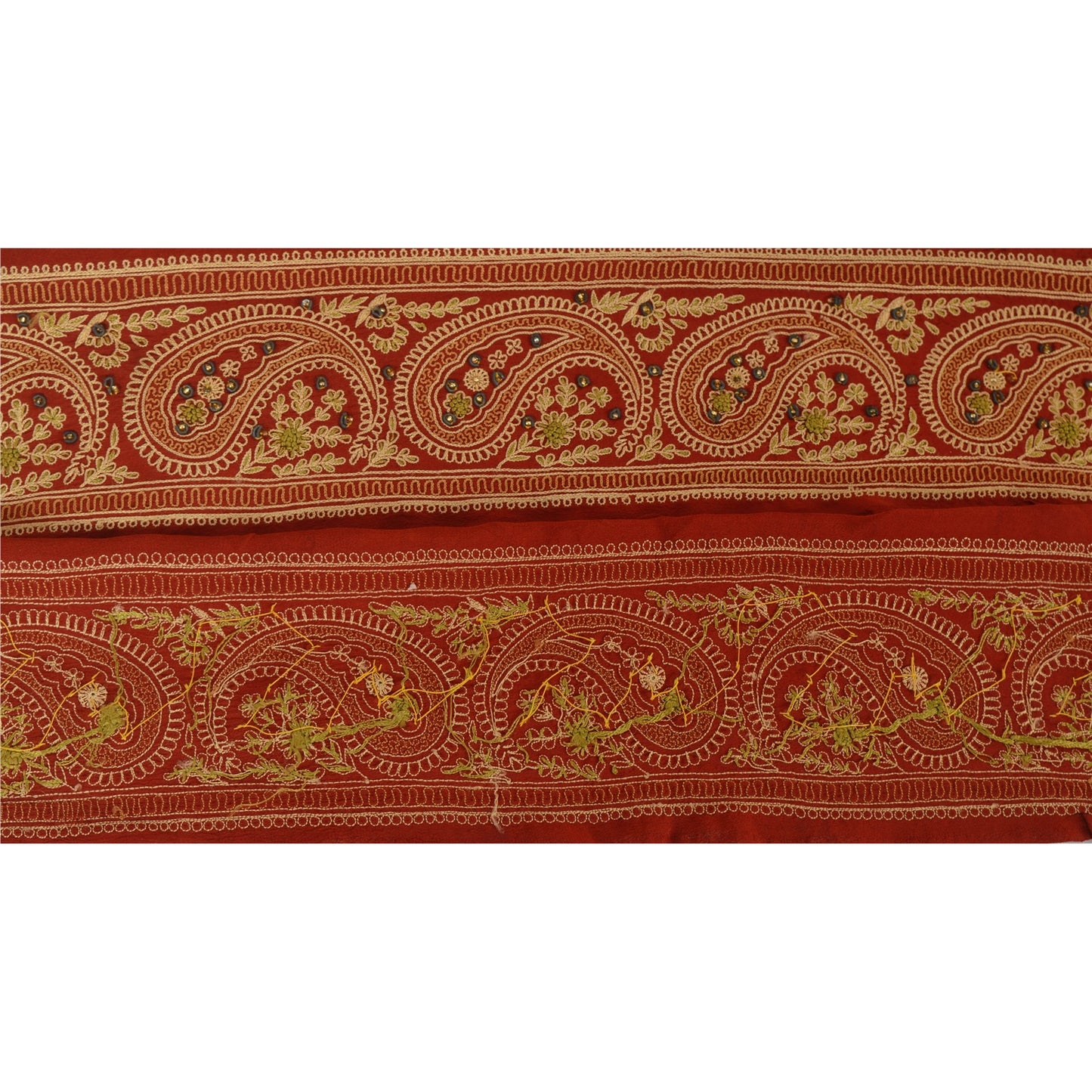 Sanskriti Vintage 1 Yd Sari Border Hand Beaded Trims Sewing Craft Paisley Lace