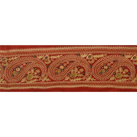 Sanskriti Vintage 1 Yd Sari Border Hand Beaded Trims Sewing Craft Paisley Lace