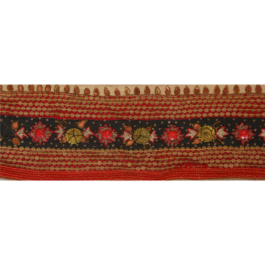 Sanskriti Vintage 1 Yd Sari Border Hand Beaded Trim Sewing Red Sequins Lace