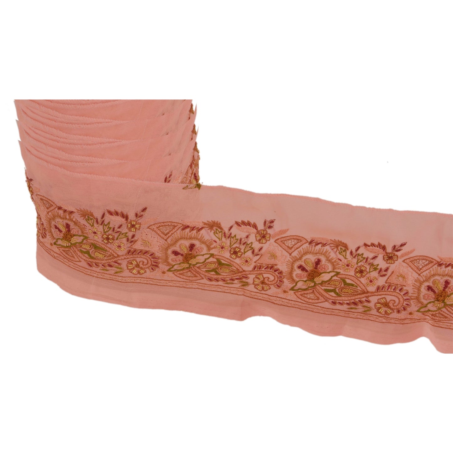 Sanskriti Vintage 1 YD Indian Sari Border Hand Embroidered Sewing Pink Lace