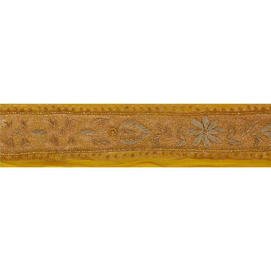 Sanskriti Vintage 1 YD Sari Border Hand Beaded Craft Sewing Yellow Zardozi Lace