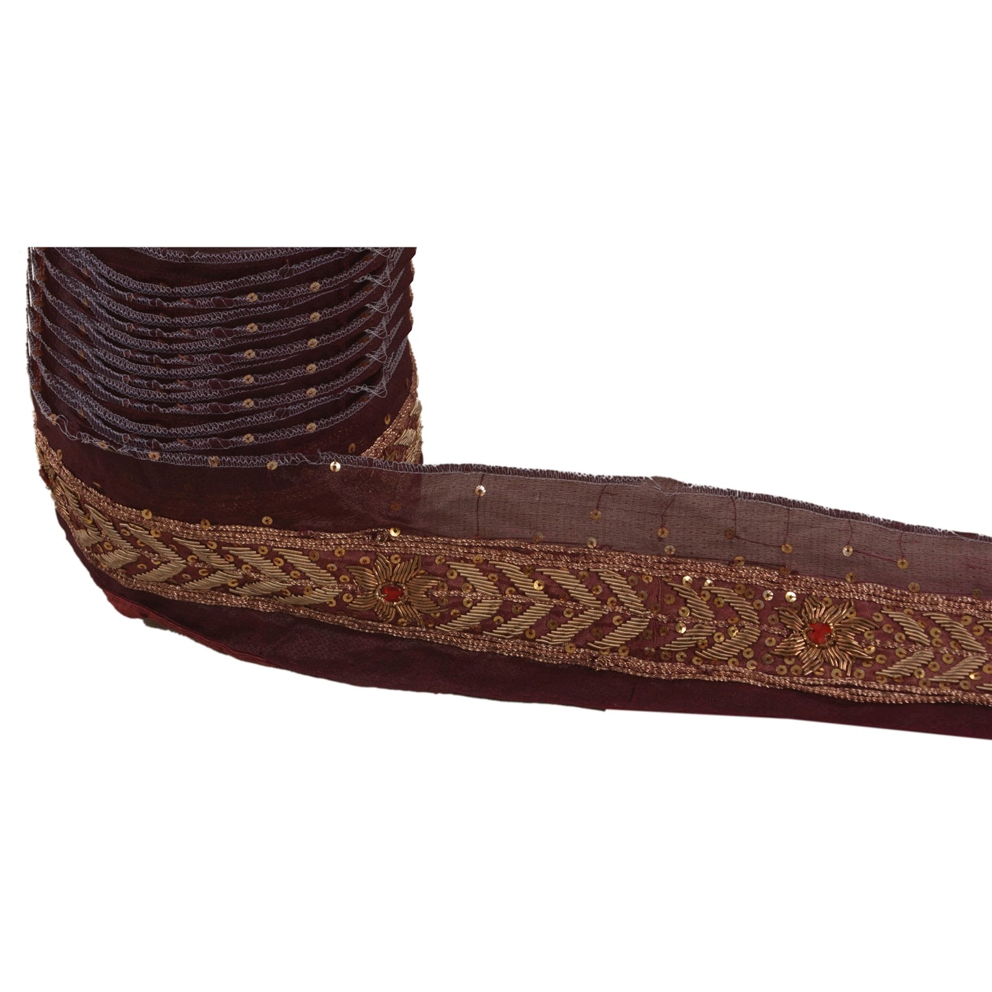 Sanskriti Vintage 1 Yd Sari Border Antique Hand Beaded Craft Ribbon Wine Lace