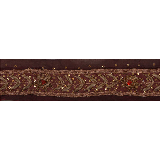 Sanskriti Vintage 1 Yd Sari Border Antique Hand Beaded Craft Ribbon Wine Lace