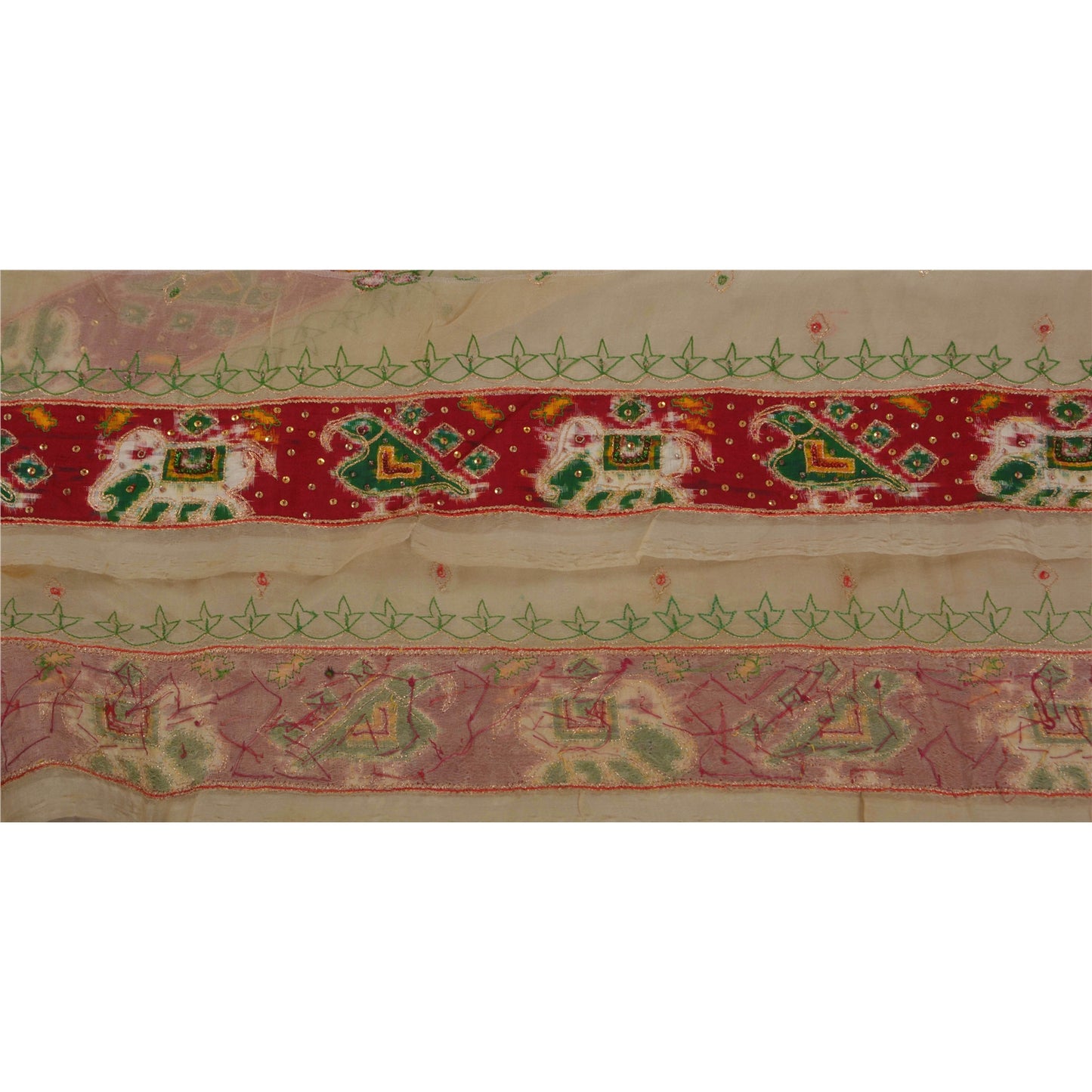 Sanskriti Vintage 1 YD Sari Border Woven Patola Craft Sewing Cream Trims Lace