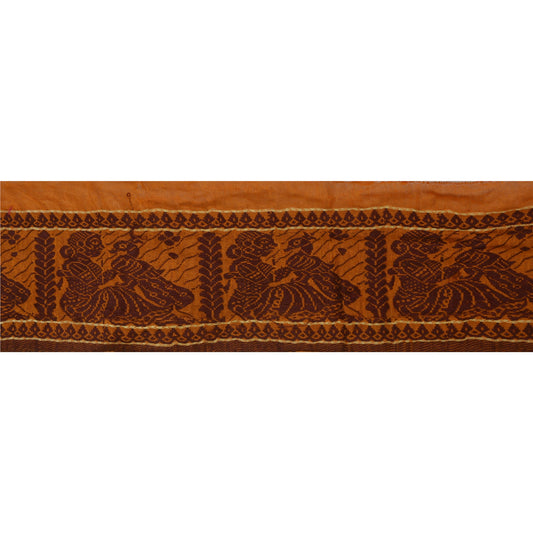 Sanskriti Vintage 1 Yard Sari Border Woven Trim Sewing Baluchari Orange Lace