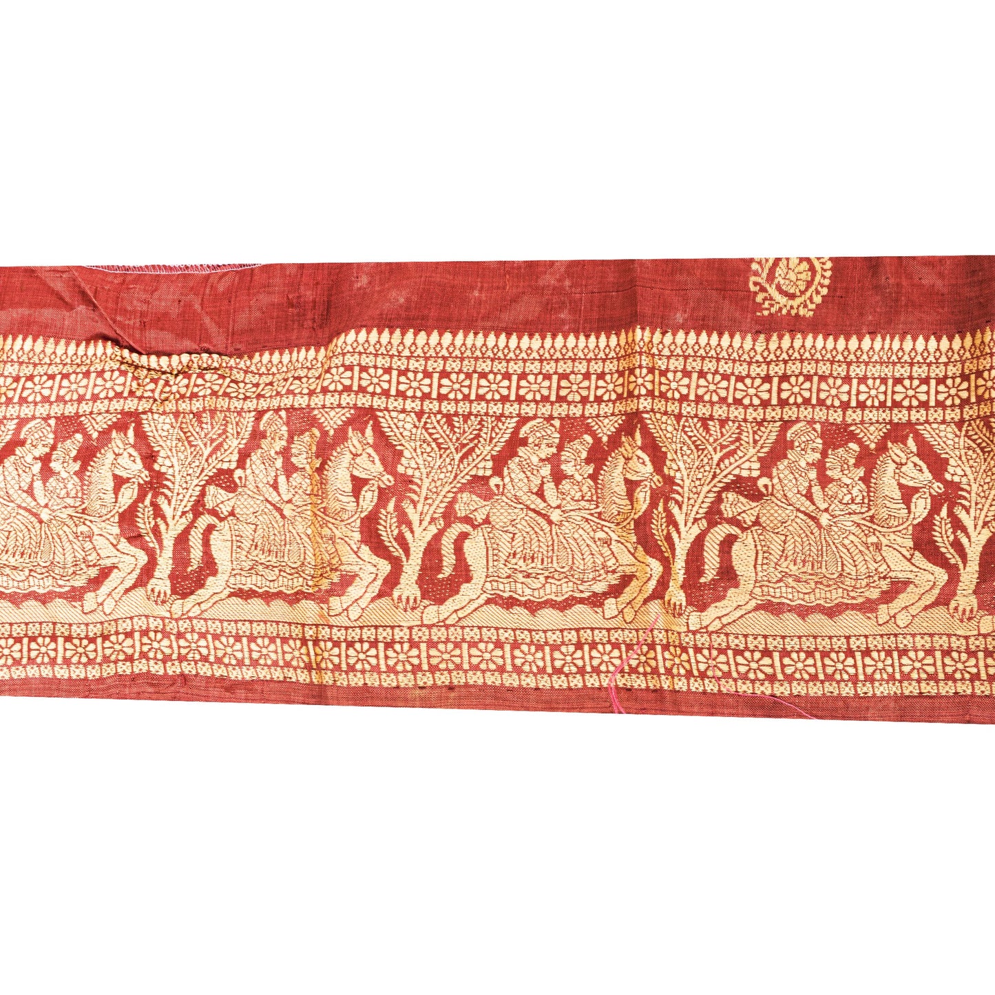 Sanskriti Vintage 1 Yard Saree Border Woven Baluchari Trim Sewing Dark Red Lace