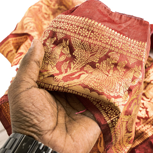 Sanskriti Vintage 1 Yard Saree Border Woven Baluchari Trim Sewing Dark Red Lace