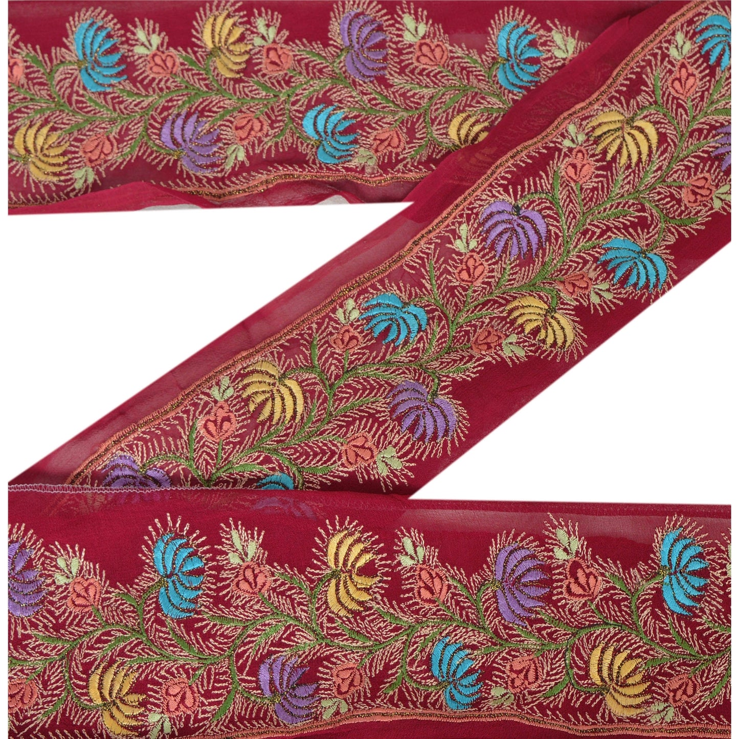 Sanskriti Vintage 1 YD Sari Border Embroidered Sewing Trims Craft Dark Red Lace