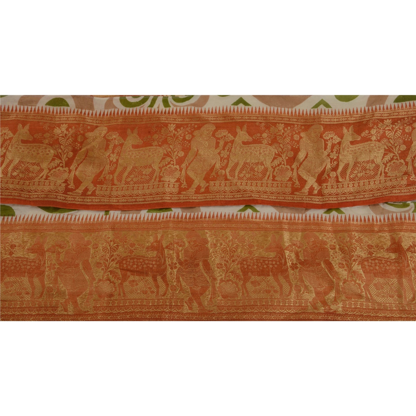 Sanskriti Vintage 1 YD Sari Border Woven Baluchari Trim Sewing Craft Orange Lace
