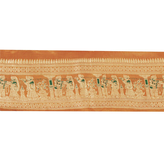 Sanskriti Vintage 1 YD Sari Border 4W Epic Baluchari Woven Trim Orange Lace