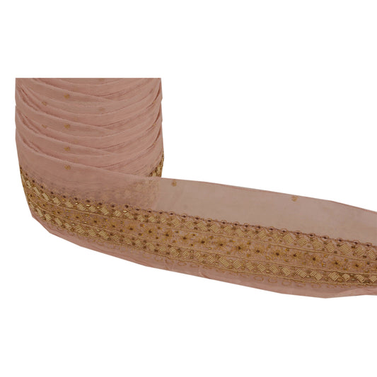 Sanskriti Vintage 1 YD Sari Border Hand Beaded Craft Sewing Pink Decor Lace