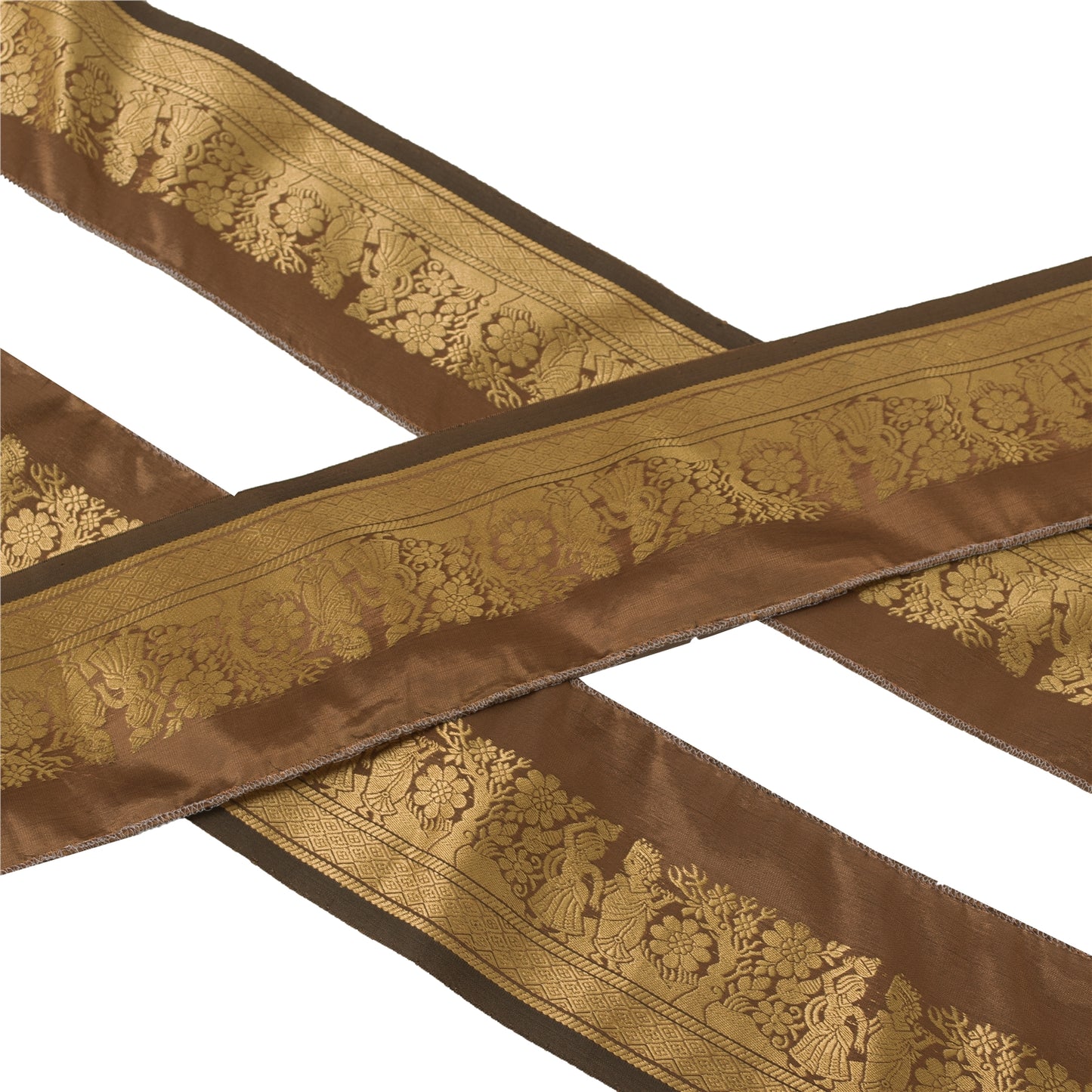 Sanskriti Vintage 1YD Sari Border Baluchari Woven Epic Design Craft Brown Lace