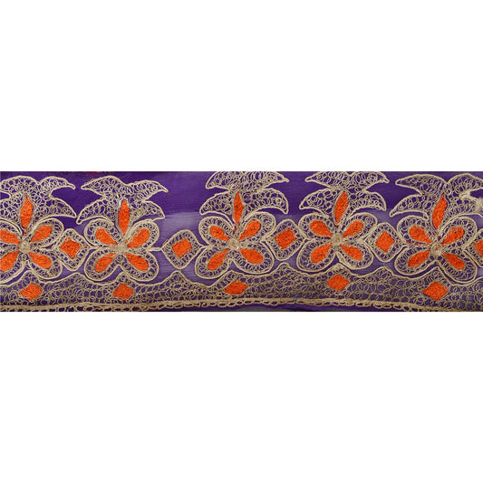 Sanskriti Vintage 1 Yd Sari Border Embroidered Sewing Craft Blue Decor Lace