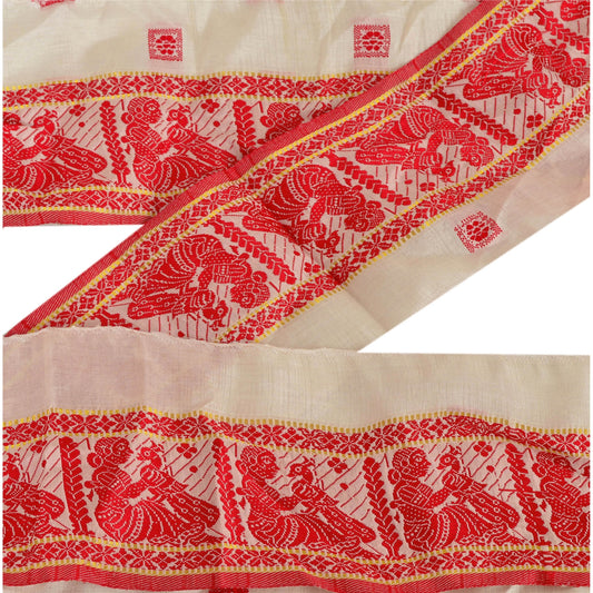 Sanskriti Vintage 1 YD Sari Border Woven Baluchari Trim Sewing Cream 4W Lace