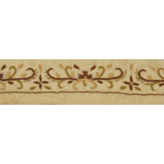 Sanskriti Vintage 1 Yd Sari Border Håndperlet Kant Sycreme Håndværk Blonde