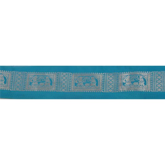 Sanskriti Vintage 1 Yard Trim Sari Border Woven Brocade Craft Sewing Blue Lace