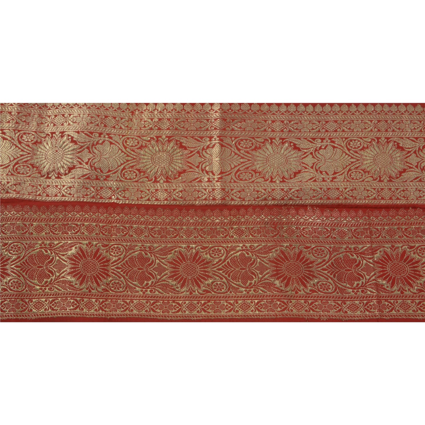 Sanskriti Vintage 1 Yd Trim Sari Border Antique Woven Brocade Red Sewing Lace