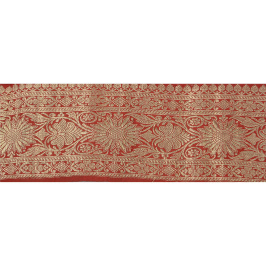 Sanskriti Vintage 1 Yd Trim Sari Border Antique Woven Brocade Red Sewing Lace
