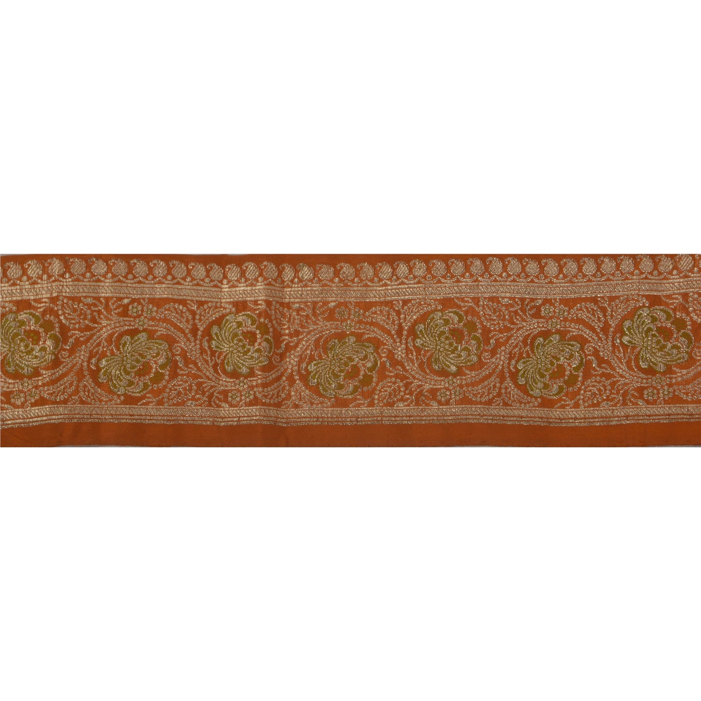 Sanskriti Vintage 1 YD Trim Sari Border Woven Brocade Craft Sewing Orange Lace