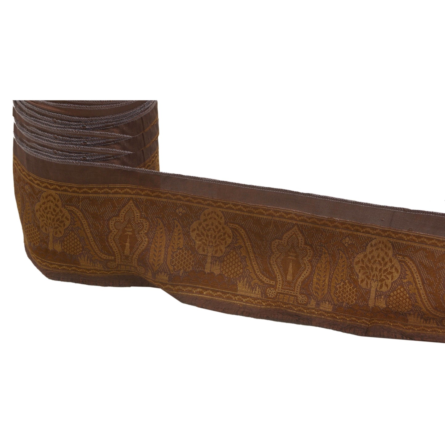 Sanskriti Vintage 1 YD Sari Sari Border Woven Trim Sewing Brown Craft Silk Lace