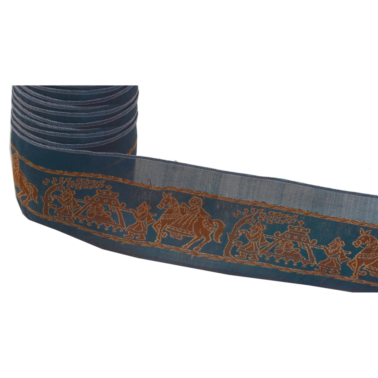 Sanskriti Vintage 1 YD Sari Border Woven Baluchari Trim Sewing Blue Craft Lace