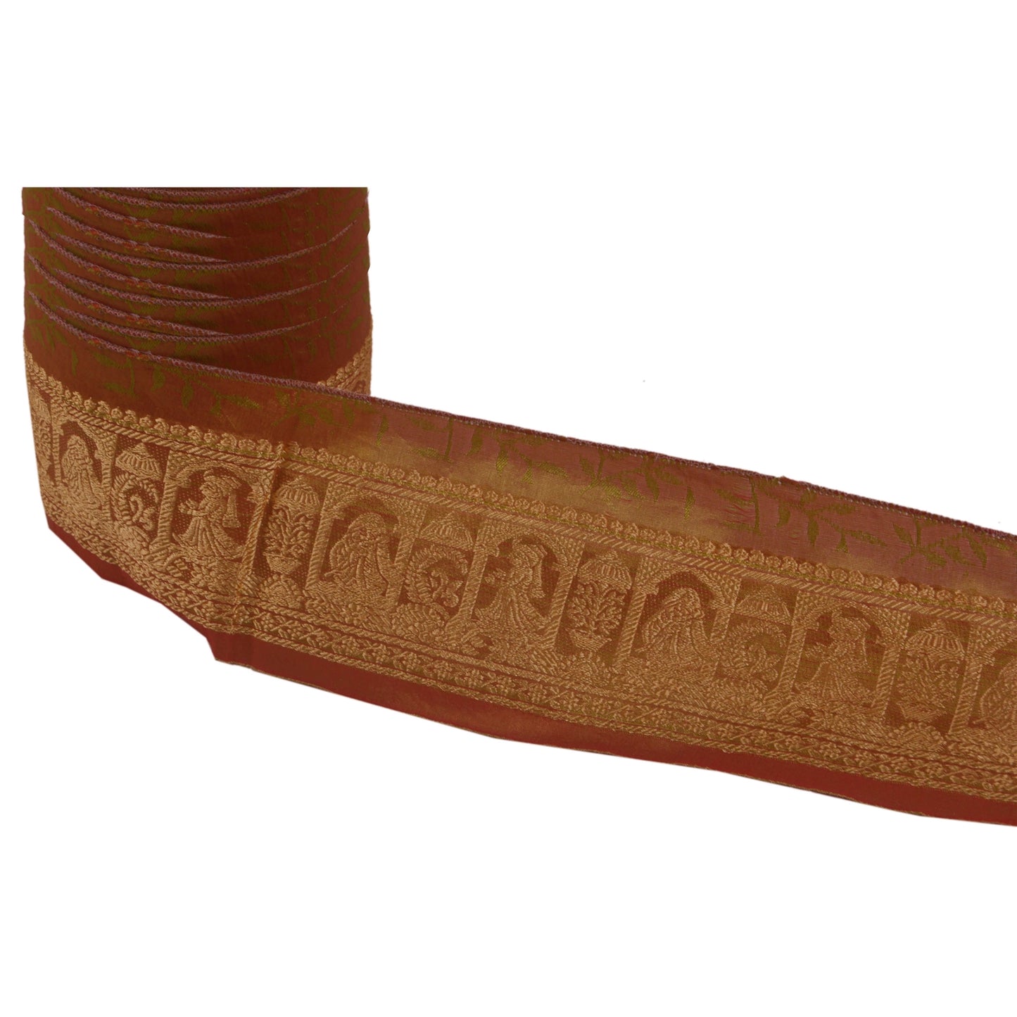 Sanskriti Vintage 10 YD Sari Border Woven Baluchari Trim Sewing Green 2.5W Lace