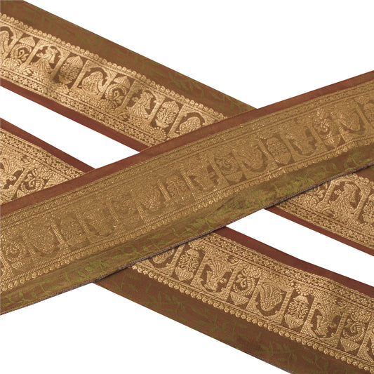 Sanskriti Vintage 10 YD Sari Border Woven Baluchari Trim Sewing Green 2.5W Lace