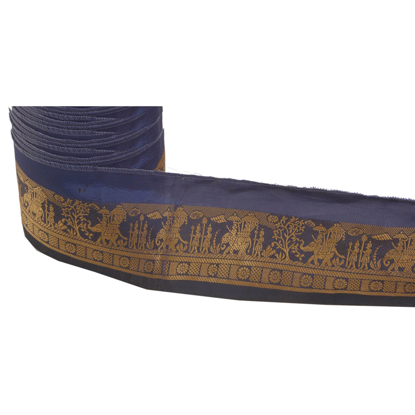 Sanskriti Vintage 1 Yd Sari Border Antique Woven Baluchari Trim Sewing Blue Lace