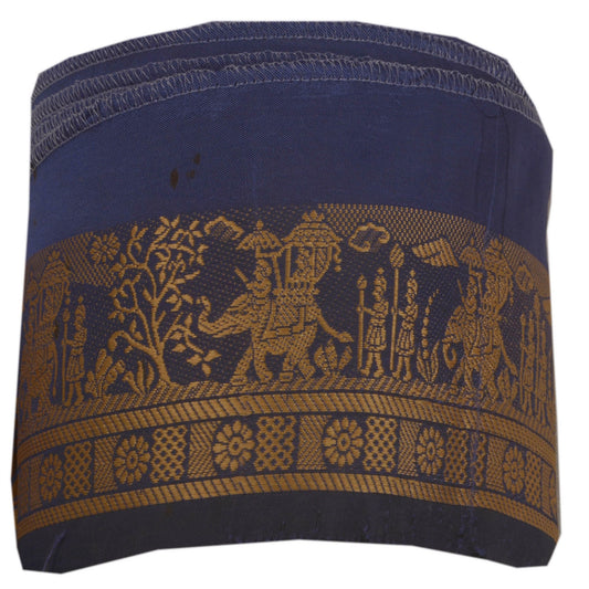 Sanskriti Vintage 1 Yd Sari Border Antique Woven Baluchari Trim Sewing Blue Lace