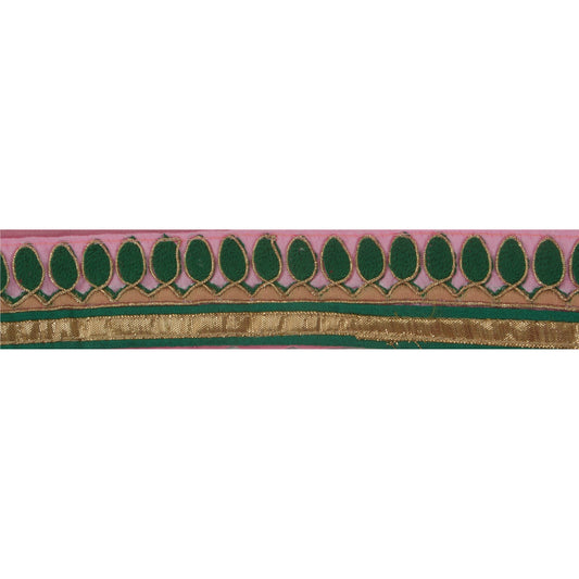 Sanskriti Vintage 1 YD Sari Border Embroidery Ribbon Pink Decor Craft Dori Lace