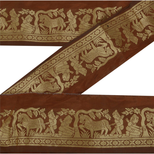 Sanskriti Vintage 1 YD Sari Border Woven Baluchari Trim Sewing Brown Craft Lace
