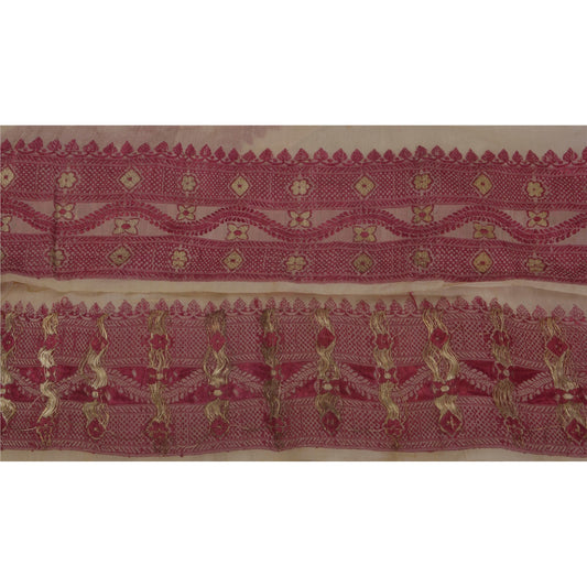 Sanskriti Vintage 1 Yd Sari Border Woven Trim Sewing Cream Craft Zari Work Lace