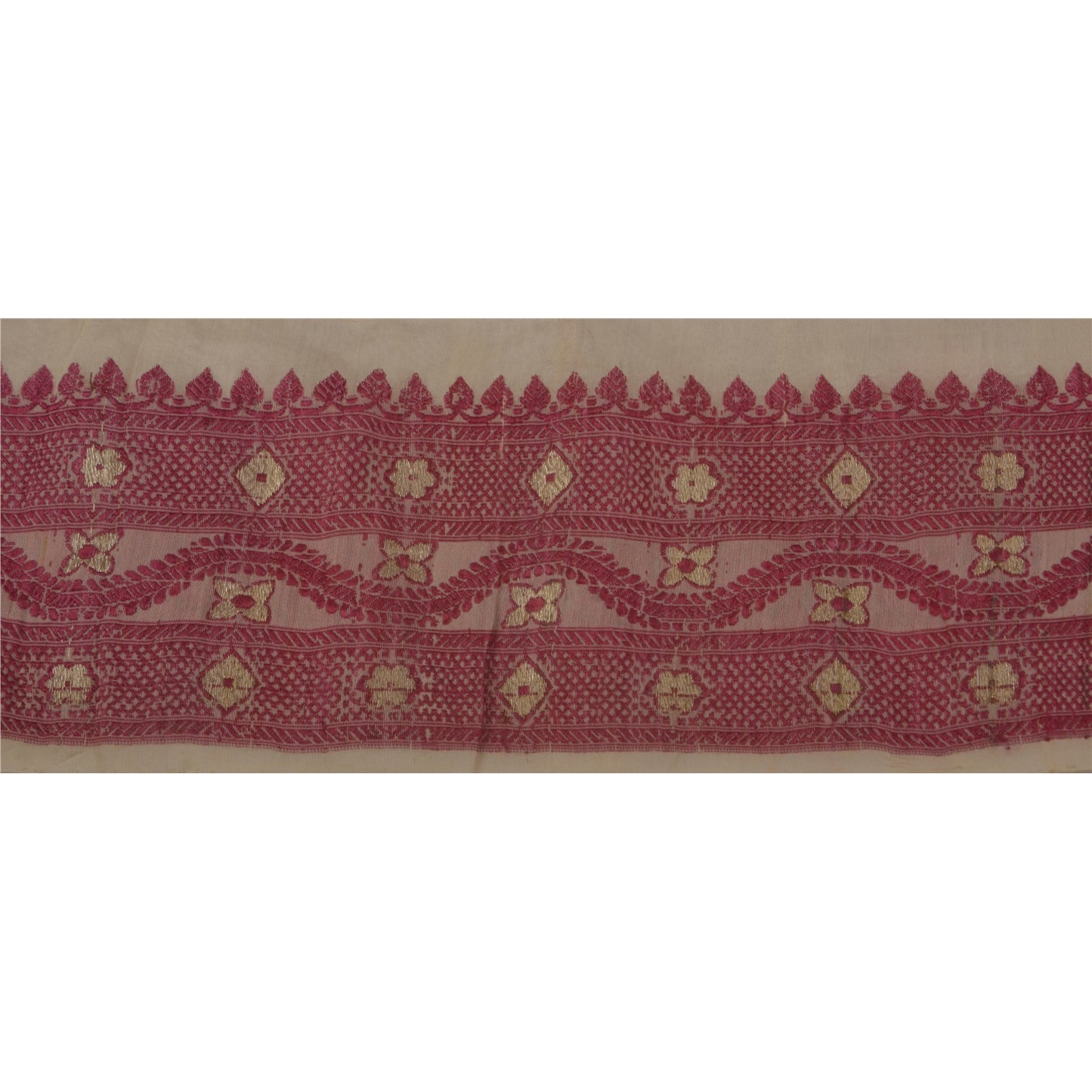 Sanskriti Vintage 1 Yd Sari Border Woven Trim Sewing Cream Craft Zari Work Lace