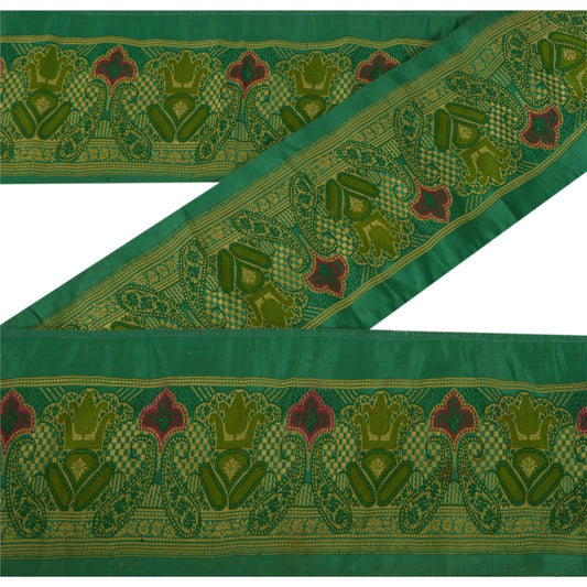 Sanskriti Vintage 1 YD Sari Border Woven Trim Sewing Green Craft Decor Lace