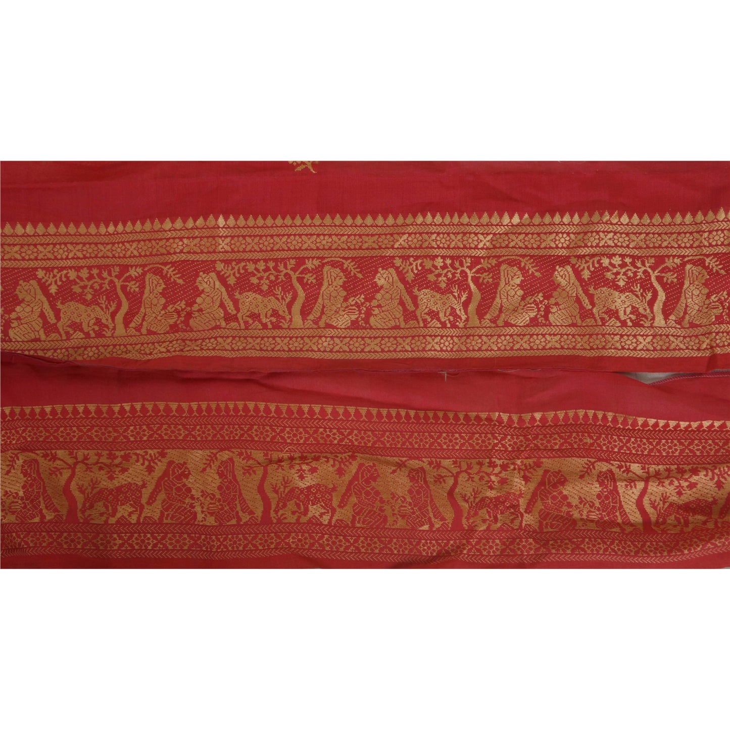 Sanskriti Vintage 1 YD Sari Border 3.7W Woven Baluchari Trim Sewing Red SilkLace