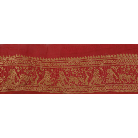 Sanskriti Vintage 1 YD Sari Border 3.7W Woven Baluchari Trim Sewing Red SilkLace