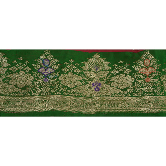Sanskriti Vintage Green Sari Border Woven Brocade Craft Trim 1 Yard Sewing Lace