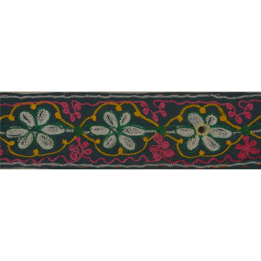 Sanskriti Vintage Ari Work Sari Border Craft Cream Trim Hand Embroided 1Yd Lace