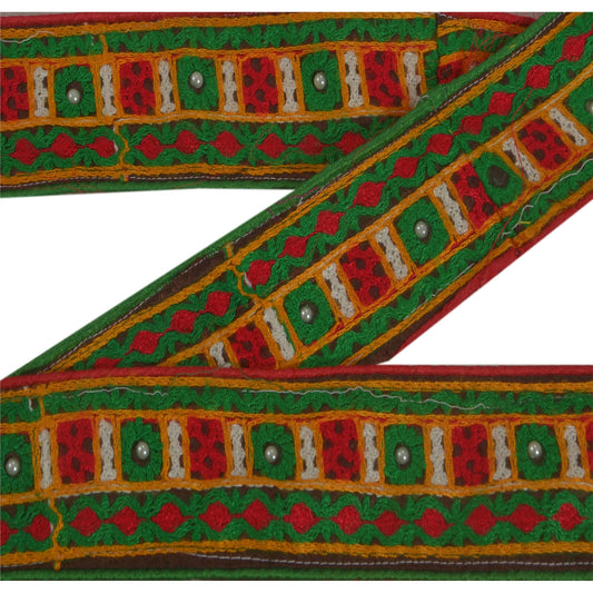Sanskriti Vintage Sari Border Indian Craft Trim Hand Beaded Sewing 1 YARD Lace