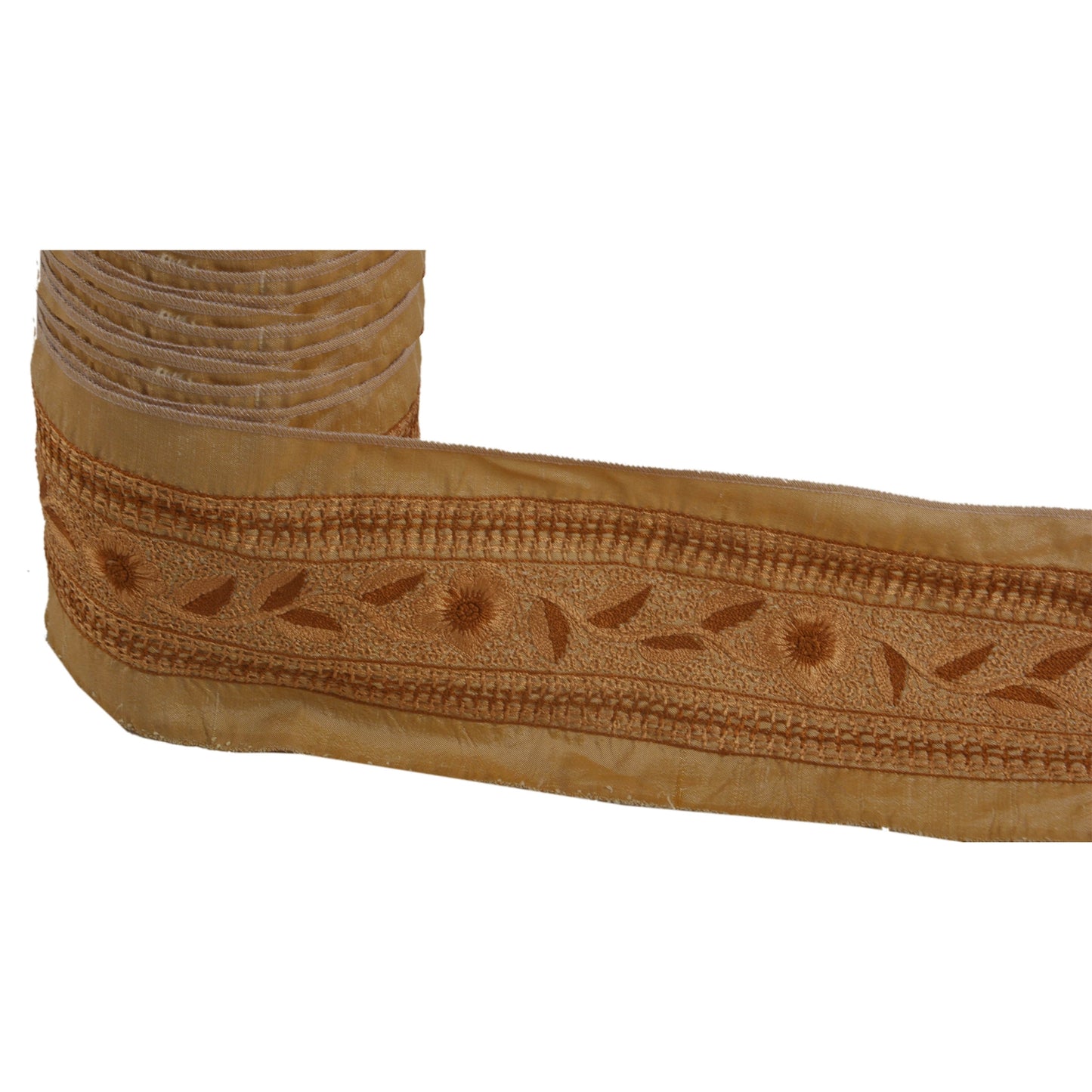 Sanskriti Vintage Sari Border Craft Brown Trim Hand Embroidered Sewing Lace 1 YD