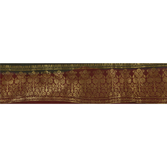 Sanskriti Vintage Dark Red Sari Border Woven Brocade 1Yd Craft Trim Sewing Lace