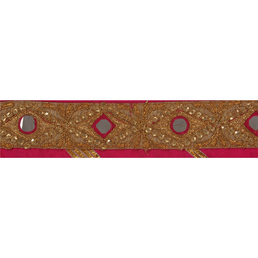Sanskriti Vintage 1Yd Sari Border Craft Pink Trim Embroidered Sewing Decor Lace