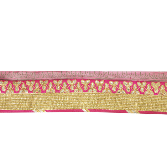 Sanskriti Vintage Sari Border 1 Yard Pink Trim Embroidered Thread Mirror Lace