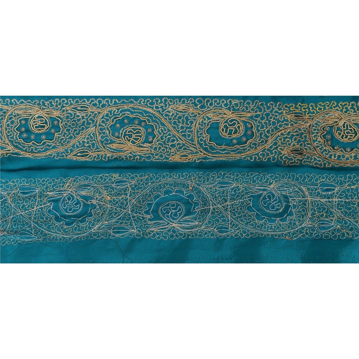 Sanskriti Vintage Green Sari Border Hand Beaded Craft 1 Yard Trim Sewing Lace