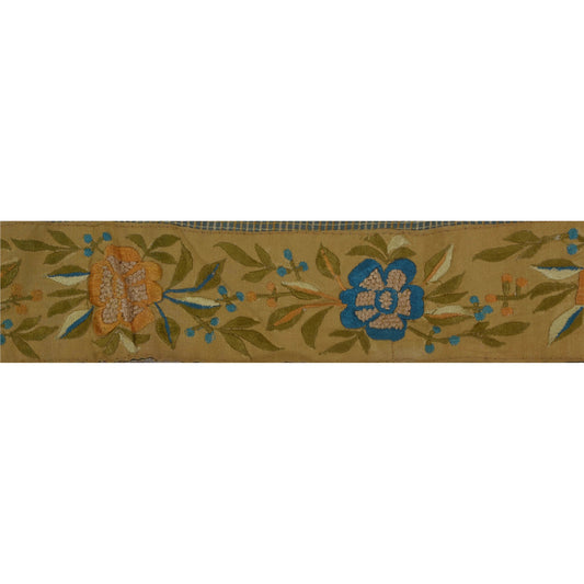 Sanskriti Vintage Cream Sari Border Embroidered 1 Yd Craft Trim Sewing Lace